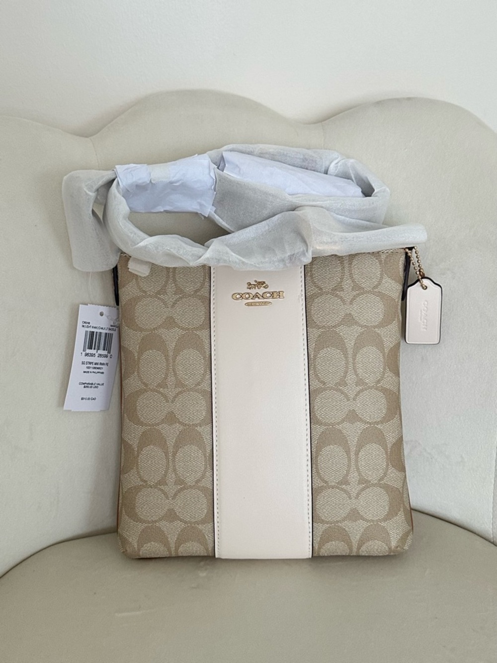 Coach Mini Rowan File Bag CR248 Signature Canvas Stripe New
